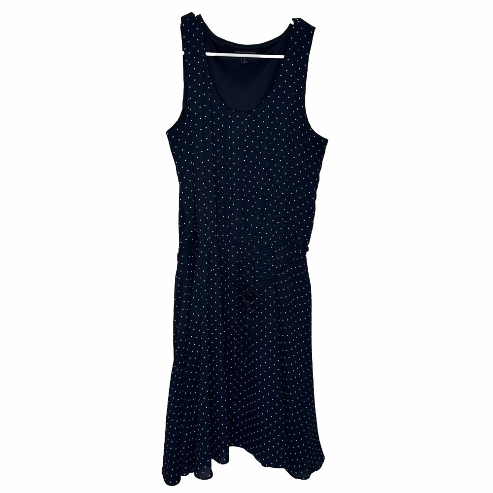 Banana Republic Navy Blue Polka Dot Belted Dress Size Medium